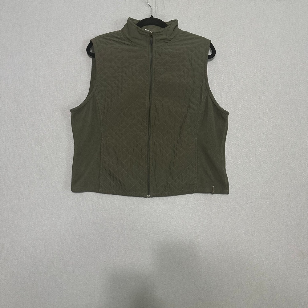 Columbia Womens XL Olive Green Quilted Fleece Full Zip Mock Neck Vest‎